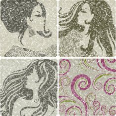 Vector set of grunge vintage closeup portraits N2
