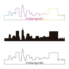 Indianapolis skyline linear style with rainbow