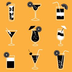 Collection of party cocktails with alcohol
