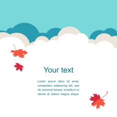 Autumn background with blue sky clouds and maple leaves