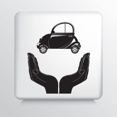 Square Icon With Two Hands Cupping a Small Passenger Car N2
