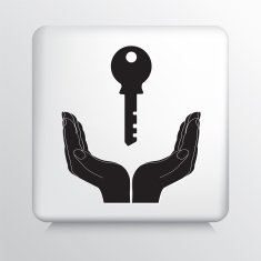 Square Icon With Two Hands Cupping a House Key Silhouette N2