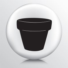 Round Icon with Terra Cotta Flower Pot Black Silhouette