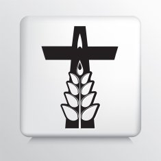Square Icon with Wheat Stalk and Black Cross Silhouette