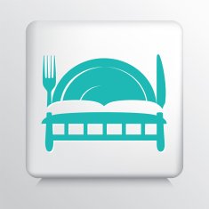 Square Icon with Teal Bed and Breakfast Symbol Silhouette