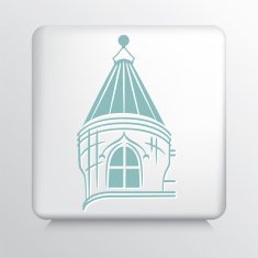Square Icon with Green Architecture Turret and Window