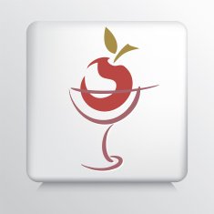 Square Icon with Red Apple Silhouette in Wine Glass