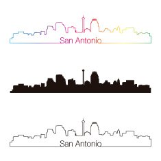 San Antonio skyline linear style with rainbow
