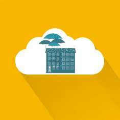 Cloud Icon With House And Umbrellas - Home Insurance