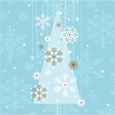 Vintage Styled Silhouette Christmas Tree & Snowflake Print