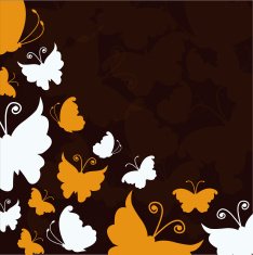 Beautiful brown background with orange and white butterflies N2