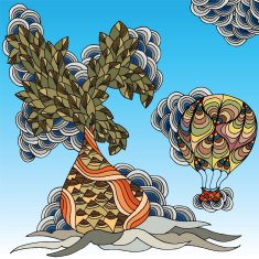 Baobabs or bottle tree and air balloon N2