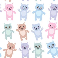 set funny cats pastel colors on white background seamless pattern N2