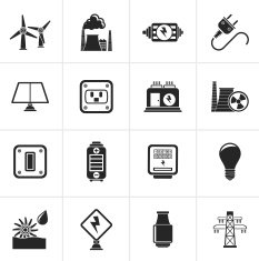 Black electricity power and energy icons