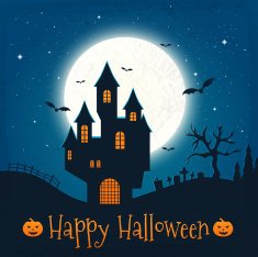 Dark house on blue full Moon Happy Halloween Vector illustrati