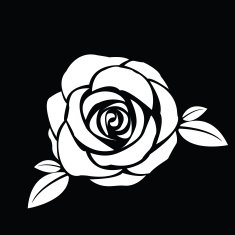 Black silhouette of rose with leaves N3