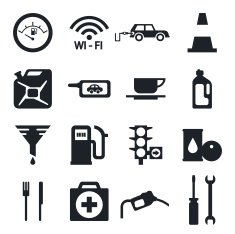 Black fuel pump gas station icons