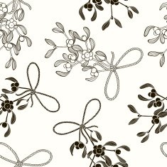Seamless pattern with mistletoe Black and white vector background