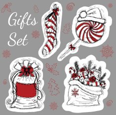 Christmas set with gifts and decorations