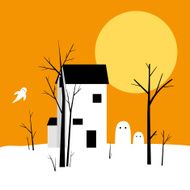 Halloween ghosts and house