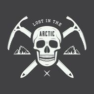 Vintage arctic skull with ice axes mountains and slogan