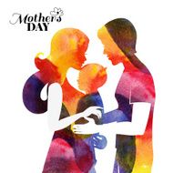 Family Watercolor mother silhouette with her baby and husband N2