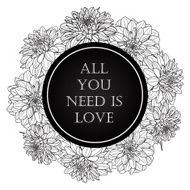 Vector Valentine card with dahlia flower wreath N2