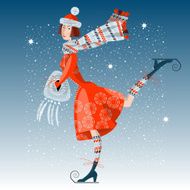 Girl on skates Winter card retro style N2