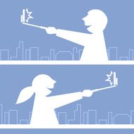 Girl and boy taking a photo with selfie stick