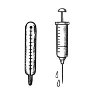 Medical thermometer and syringe icons