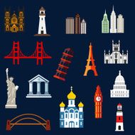 World travel landmarks flat icons N2