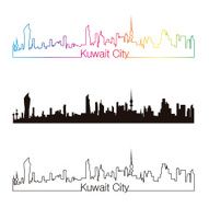Kuwait City skyline linear style with rainbow