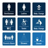 Set of toilette and bathroom signs