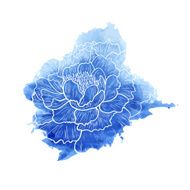 Template cards Blue watercolor stain with a linear pattern peony N2