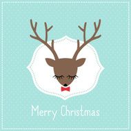 Merry Christmas card with cute deer bow