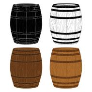 Four Wooden Barrels Vector N2