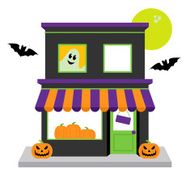 Vector Halloween Shop with Pumpkins Moon and Spooky Accessories N2