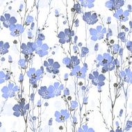 Floral seamless pattern of flax plant with flowers and buds