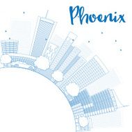 Outline Phoenix Skyline with Blue Buildings and copy space N3