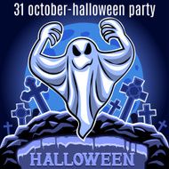 Ghost on the cemetery Halloween Party design template for poste