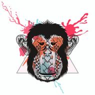 Zentangle stylized Monkey face in triangle frame with watercolor N2