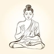 Hand drawn sitting Buddha in meditation Sketch for ritual tatto