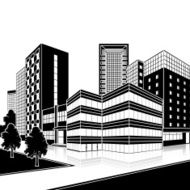 silhouette office building with an entrance and reflection N28