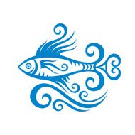 Beautiful fish and waves - vector illustration