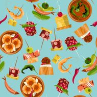 Traditional spanish food Selection of tapas Seamless background pattern