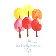 Watercolor trees in colors of autumn