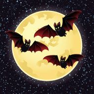 llustrations of Halloween night with bats flying over moon