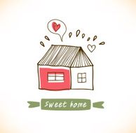 Cute countryside card with houses and trees N2