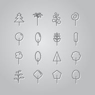 Set of line icons Trees palm tree fir-tree oak pine