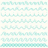 Set linear waves blue wave line pattern vector